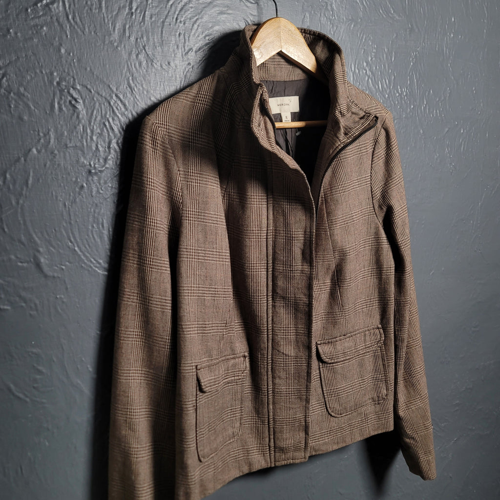 Women's Merona Brown Checks Pattern Jacket Coat - THE GREY AREA