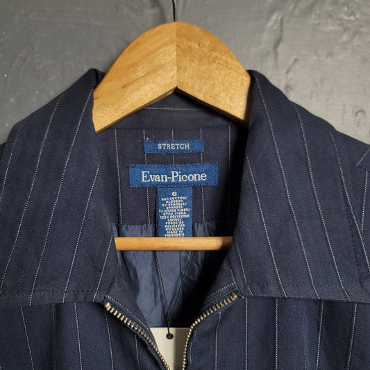 Women's Evan Picone Jacket Blazer Navy Blue with White Pinstripe Stretchable - THE GREY AREA