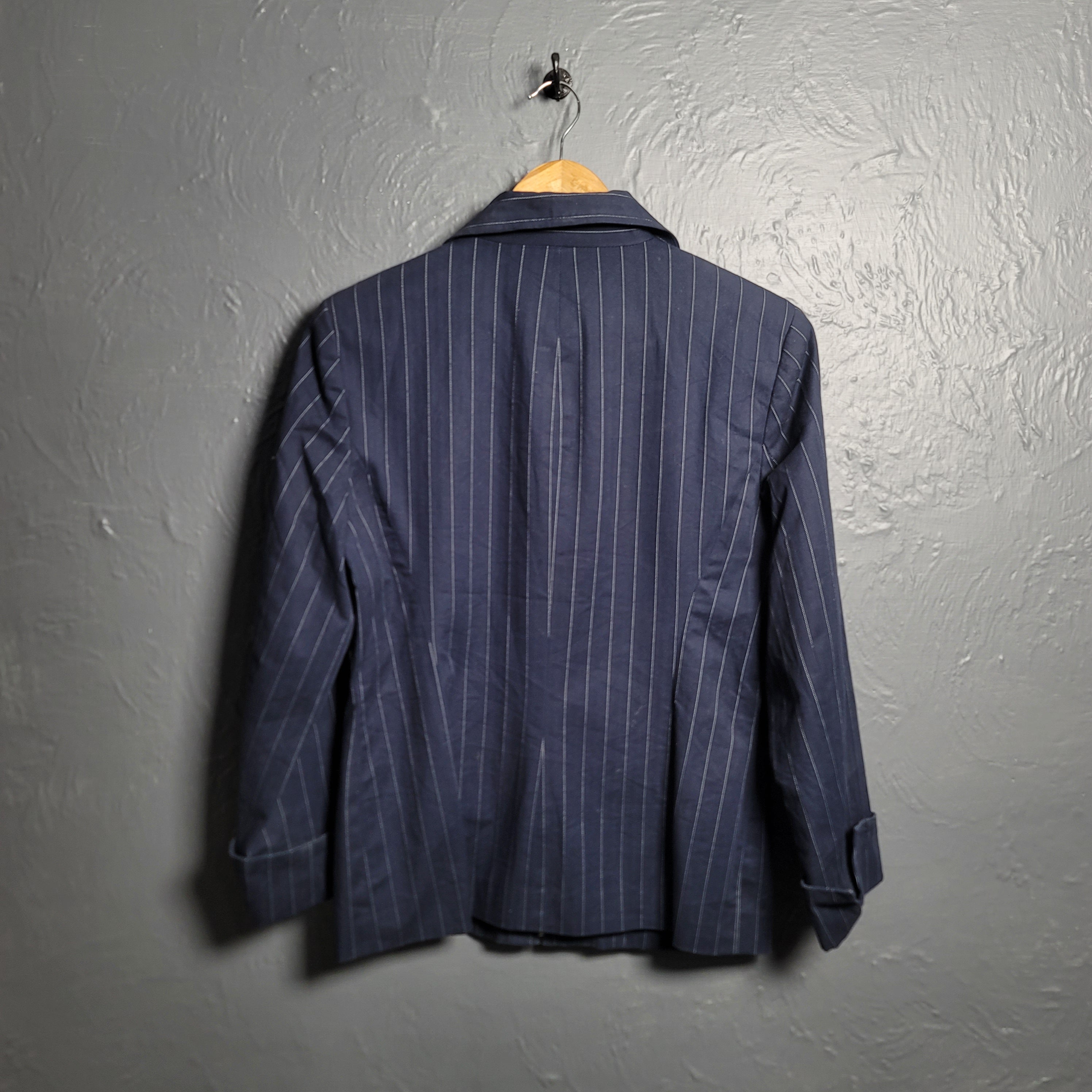Women's Evan Picone Jacket Blazer Navy Blue with White Pinstripe Stretchable - THE GREY AREA