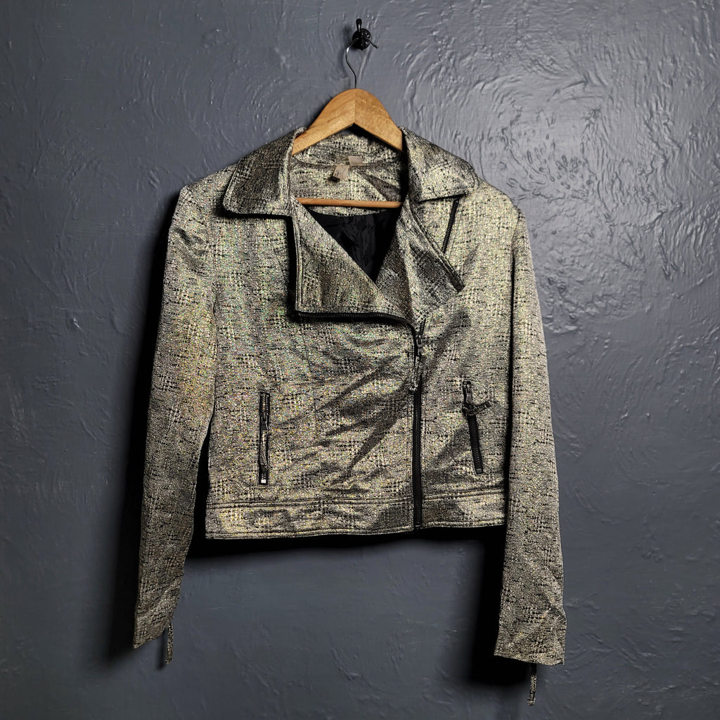 Women's Forever 21 Gold Faux Leather Biker Jacket - THE GREY AREA