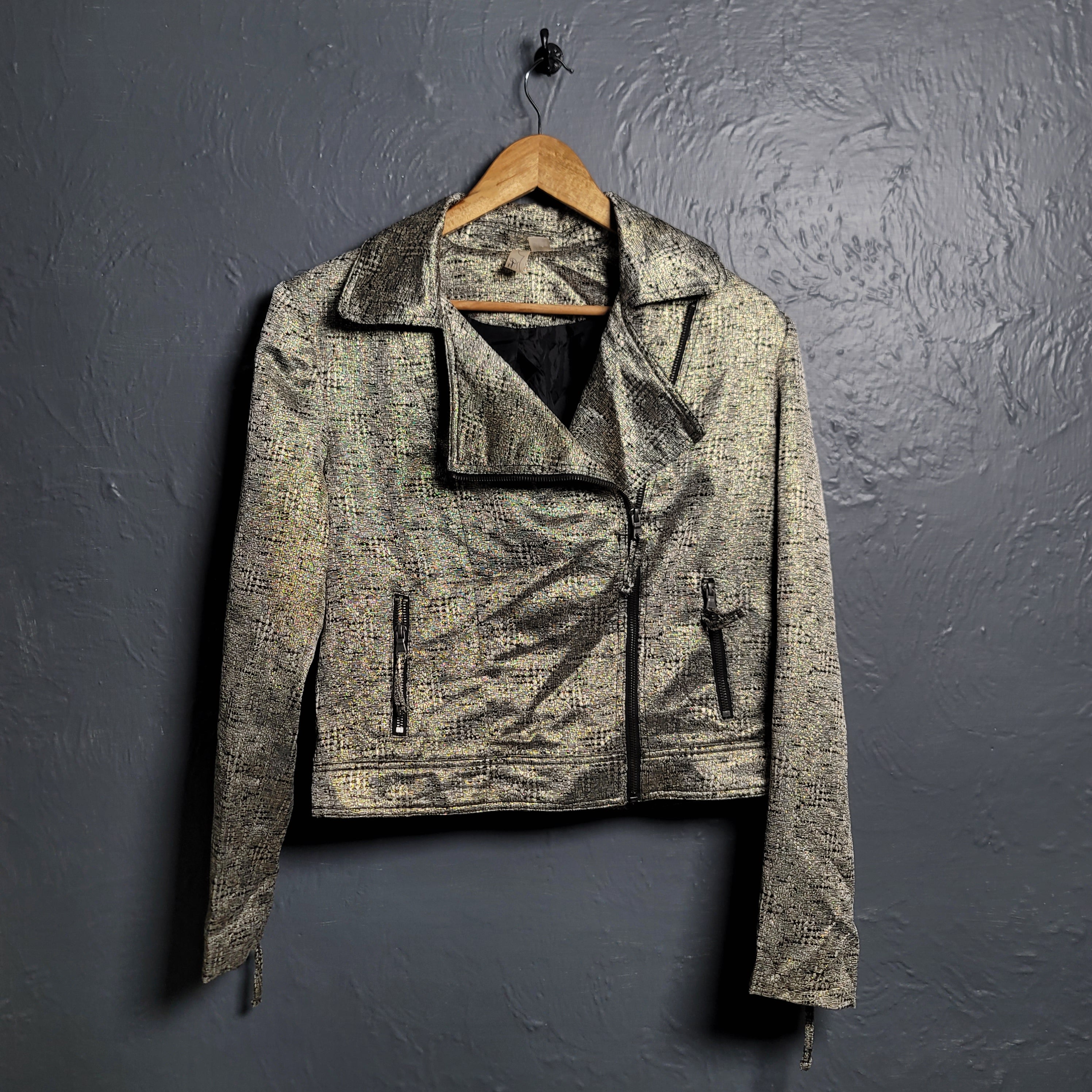 Women's Forever 21 Gold Faux Leather Biker Jacket - THE GREY AREA