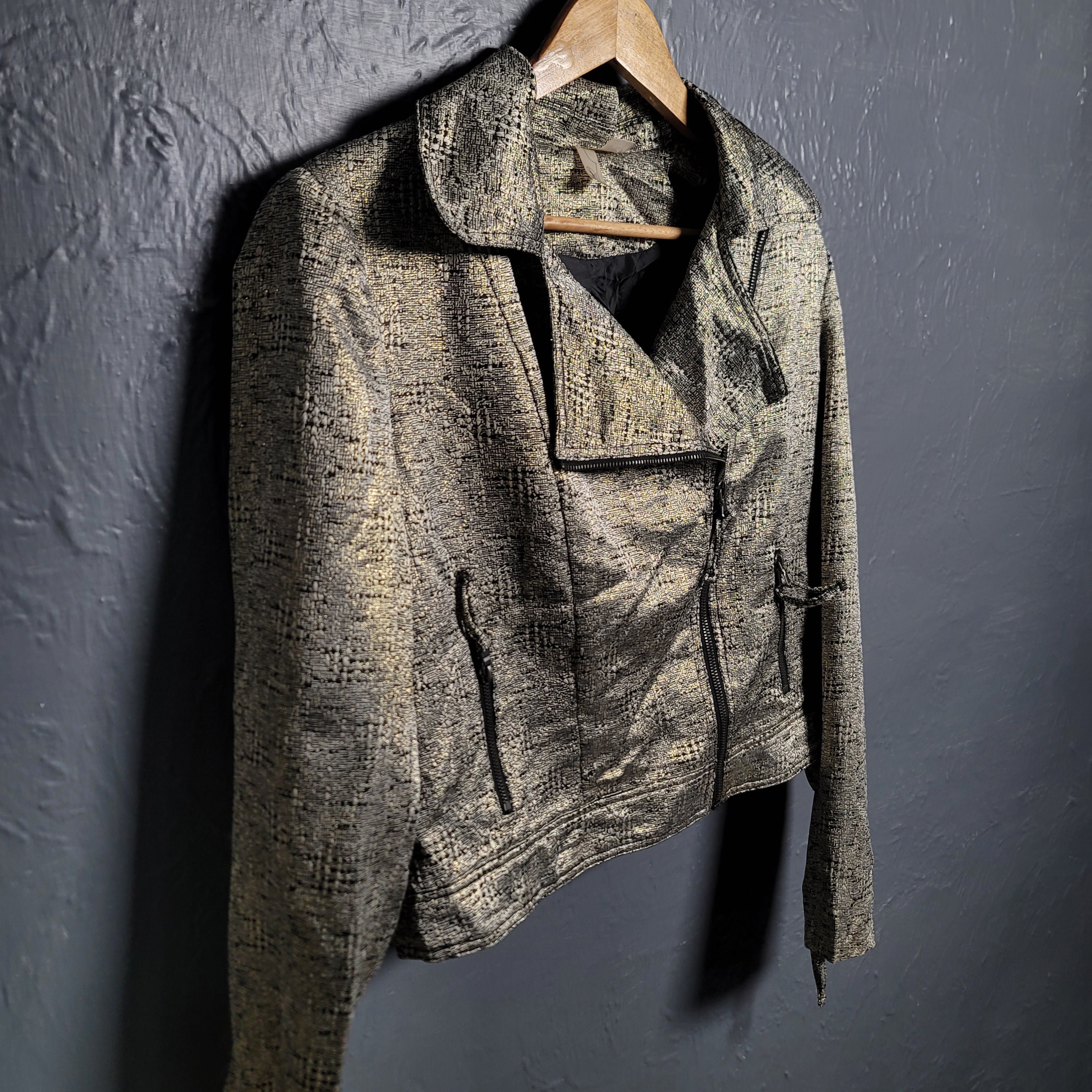 Women's Forever 21 Gold Faux Leather Biker Jacket - THE GREY AREA