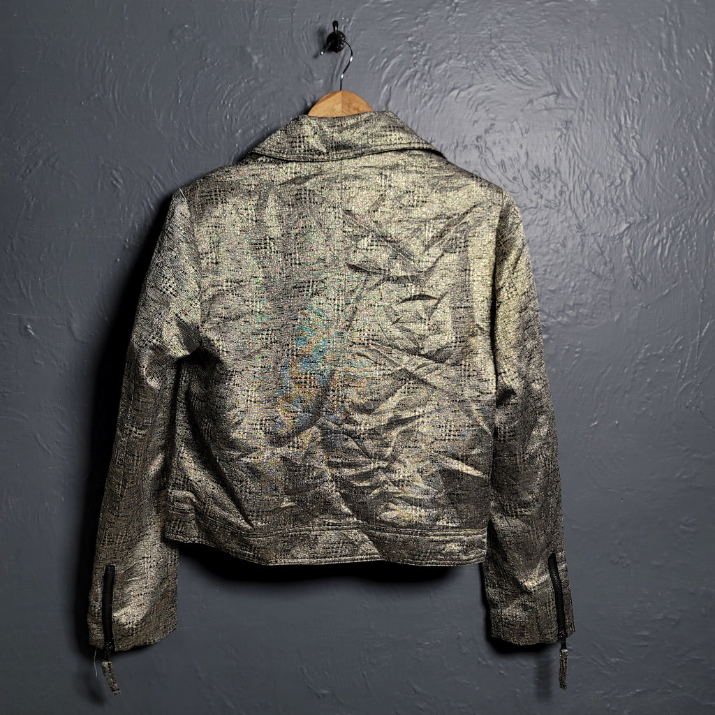 Women's Forever 21 Gold Faux Leather Biker Jacket - THE GREY AREA