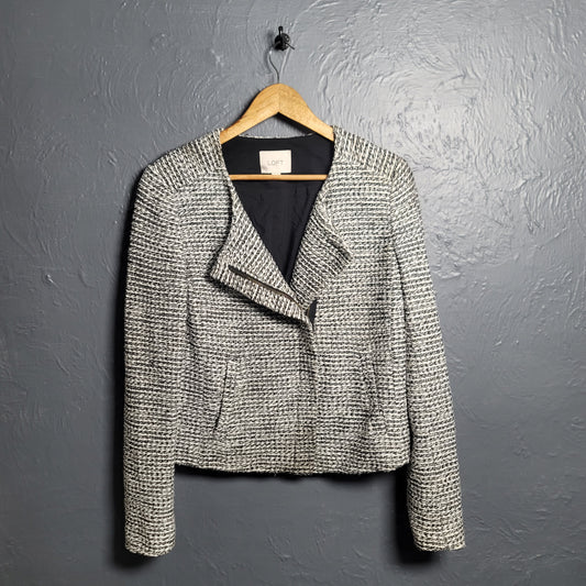 Women's Black & White tweed moto style jacket from LOFT - THE GREY AREA