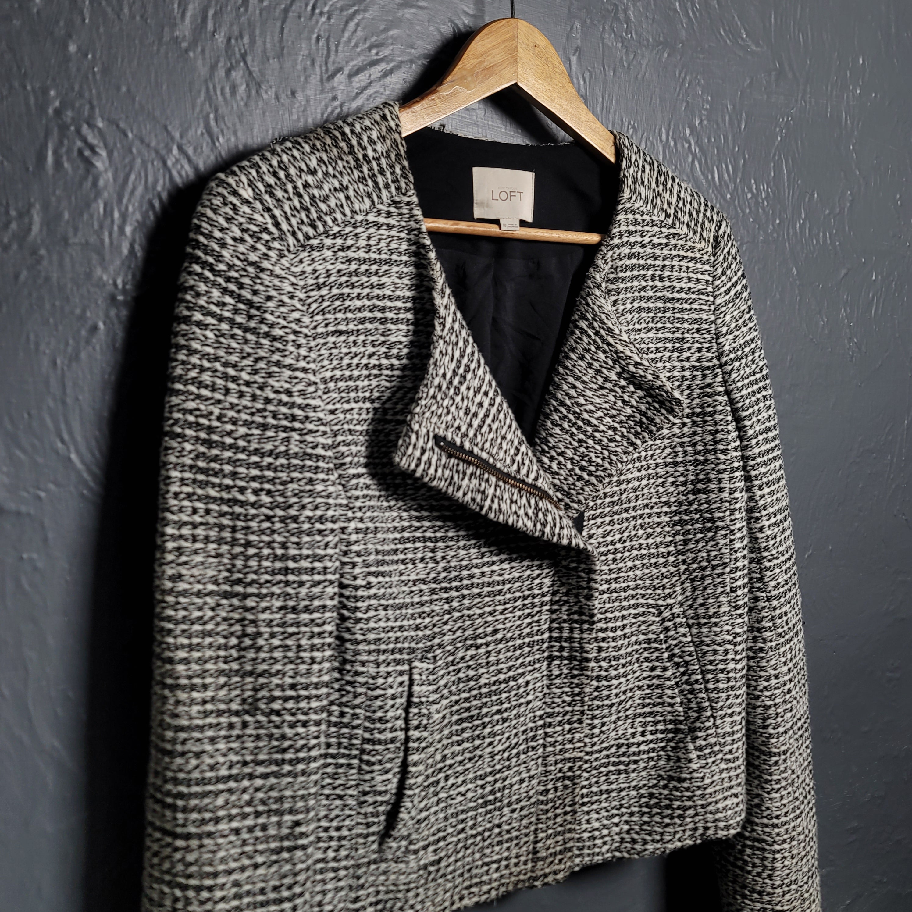 Women's Black & White tweed moto style jacket from LOFT - THE GREY AREA