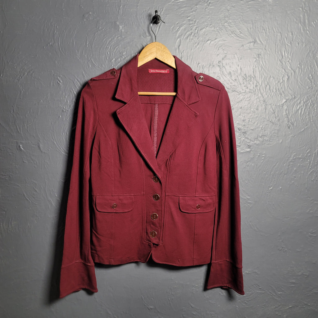 Women's Burgundy Red Wine Blazer Jacket 4 button front - THE GREY AREA