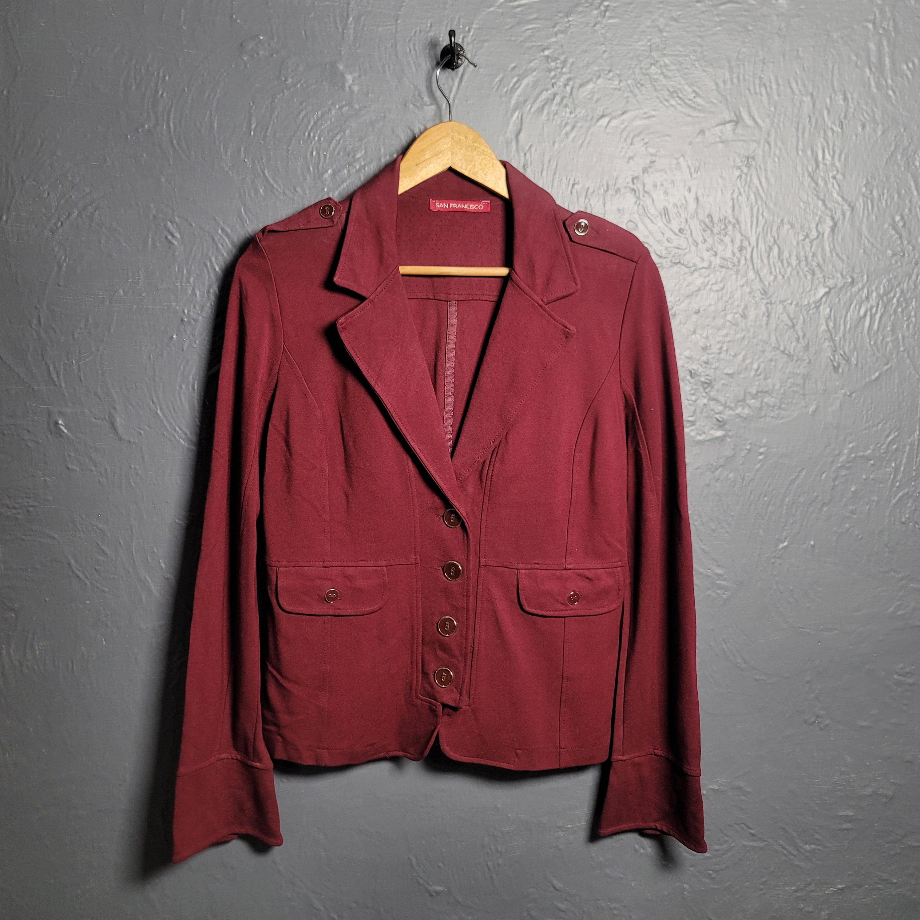 Women's Burgundy Red Wine Blazer Jacket 4 button front - THE GREY AREA