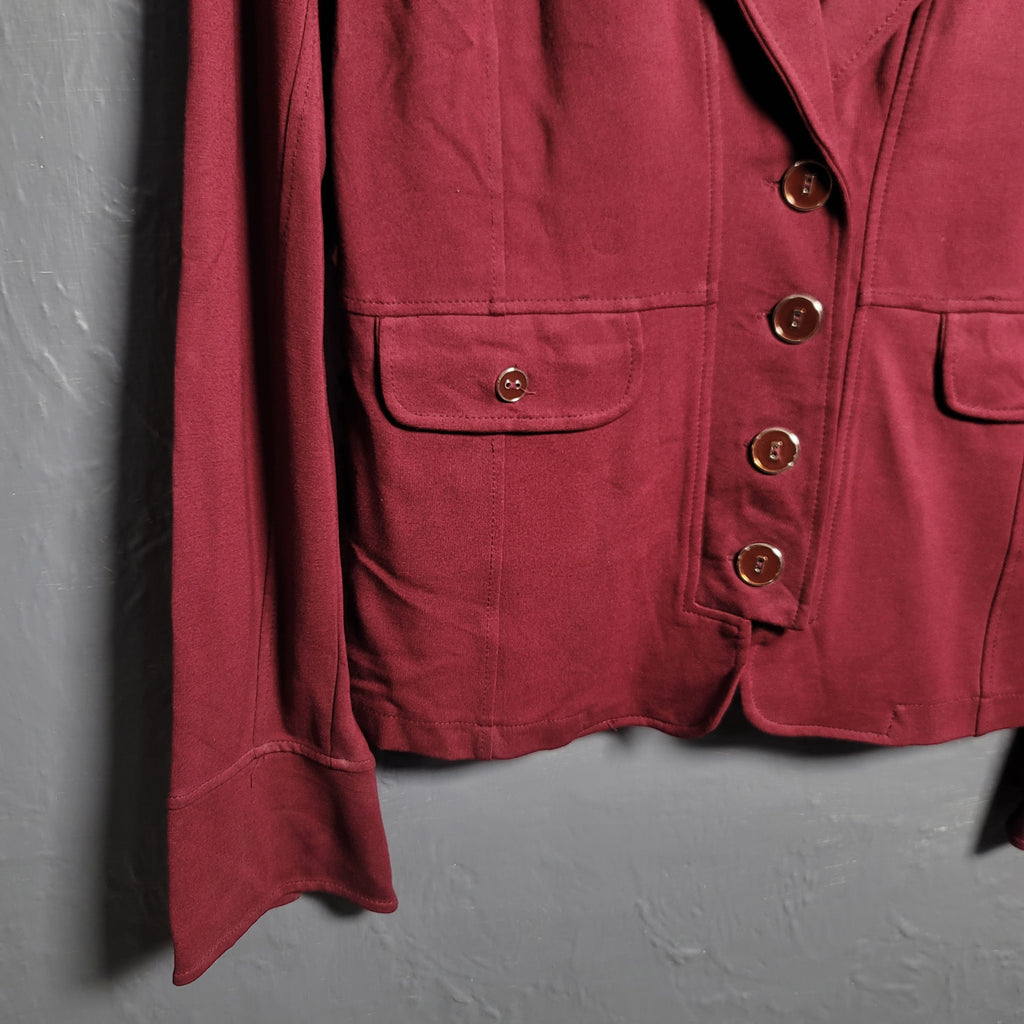 Women's Burgundy Red Wine Blazer Jacket 4 button front - THE GREY AREA