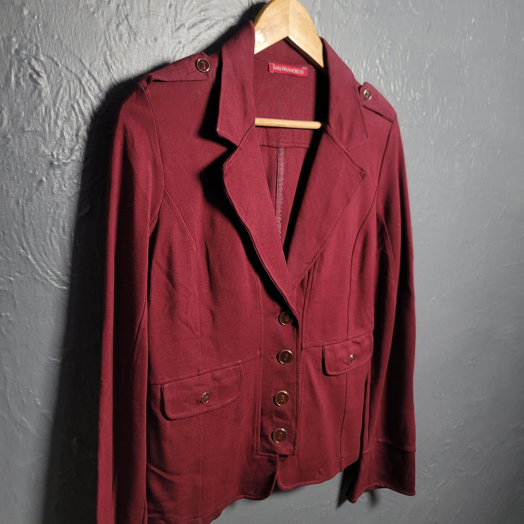 Women's Burgundy Red Wine Blazer Jacket 4 button front - THE GREY AREA