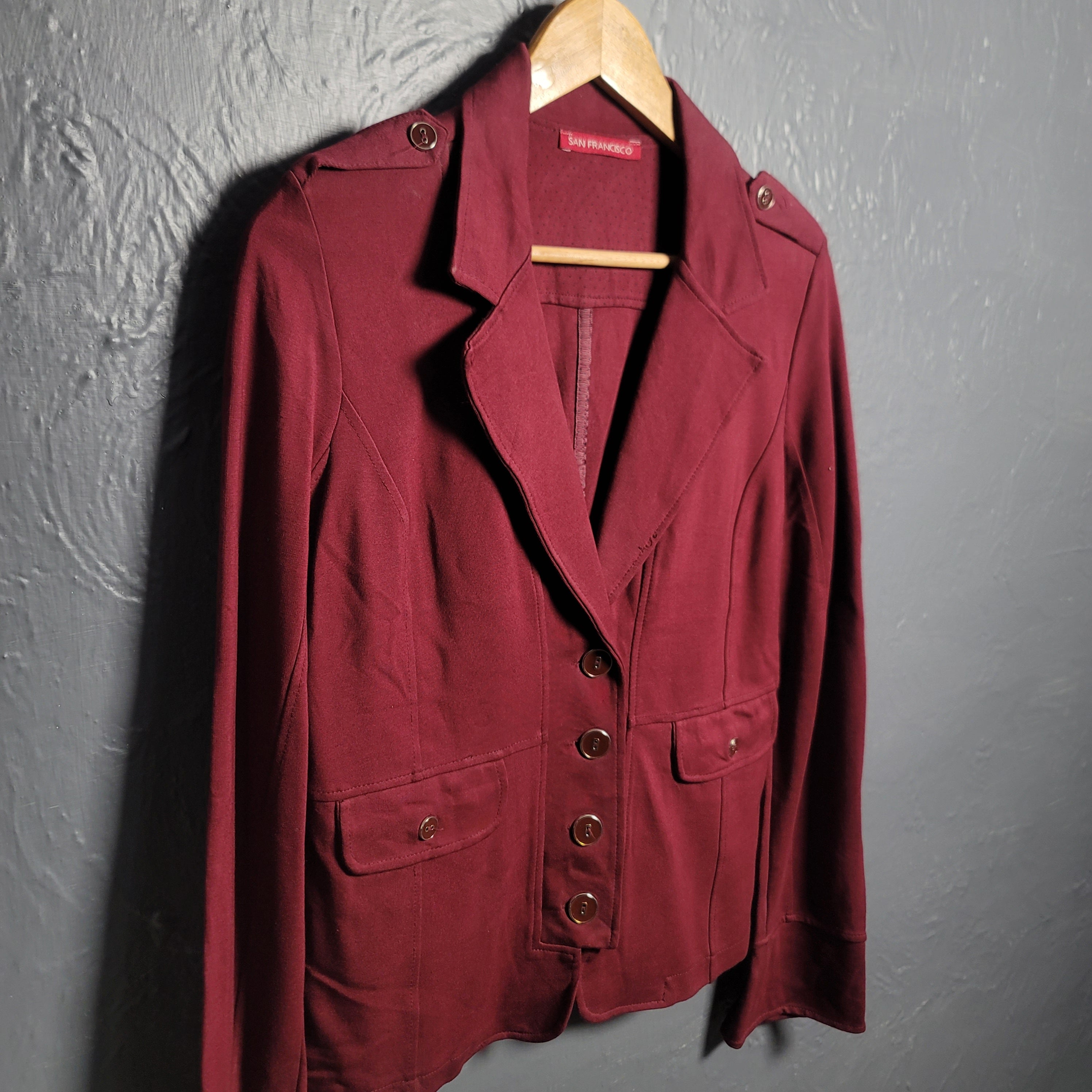 Women's Burgundy Red Wine Blazer Jacket 4 button front - THE GREY AREA