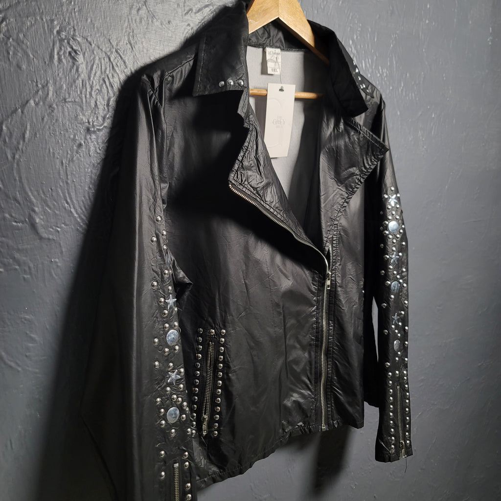 Women's Lightweight Leather Feel Punk Rock Biker Jacket - THE GREY AREA