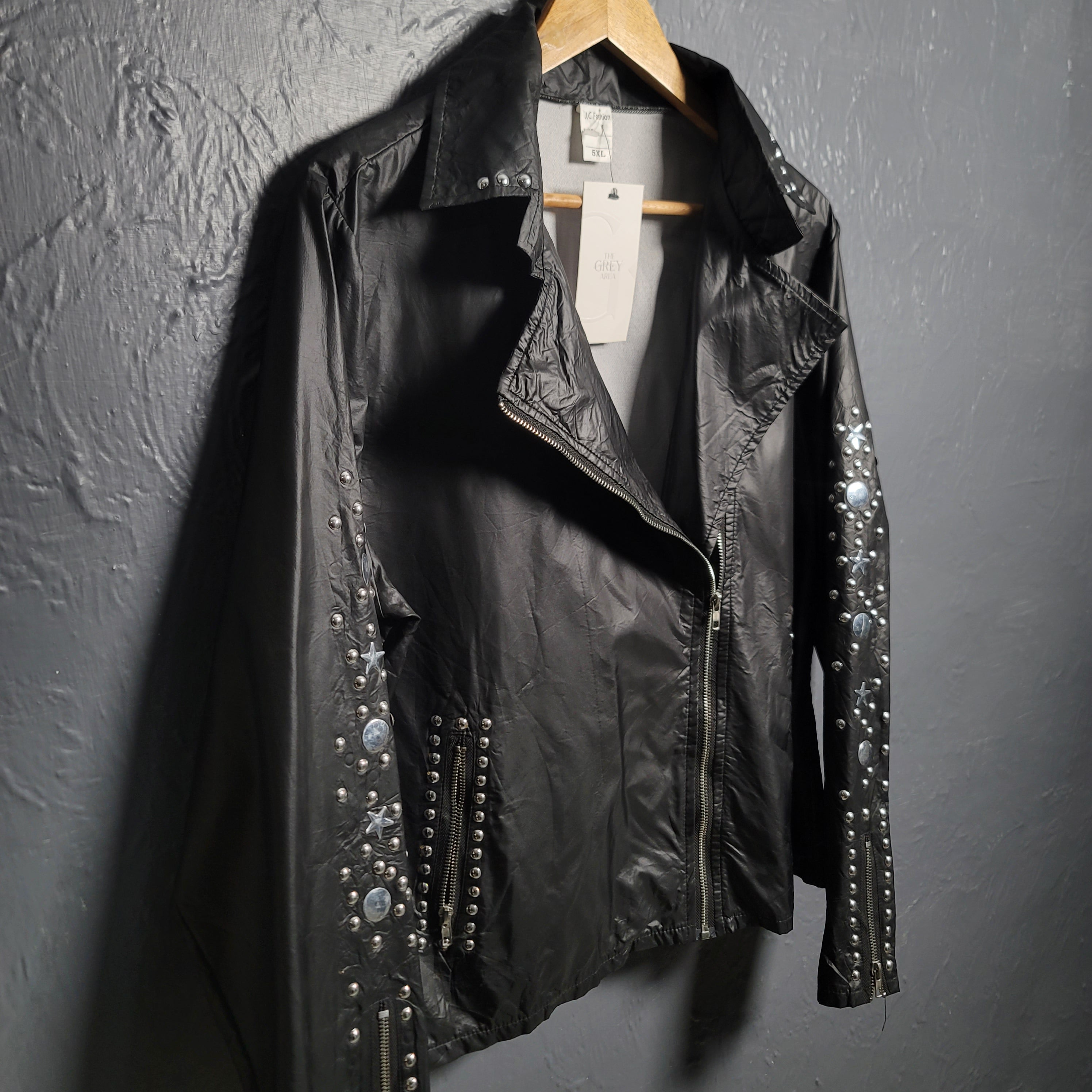 Women's Lightweight Leather Feel Punk Rock Biker Jacket - THE GREY AREA