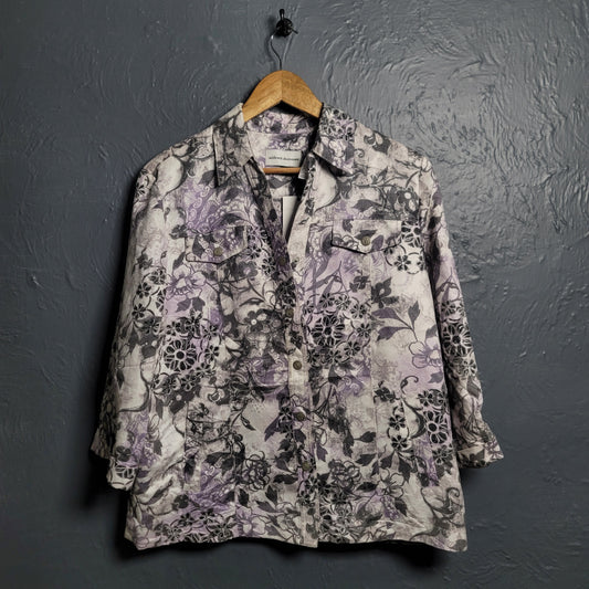 ALFRED DUNNER Women's Suede Button-up Jacket in Purple & White Floral Print - THE GREY AREA