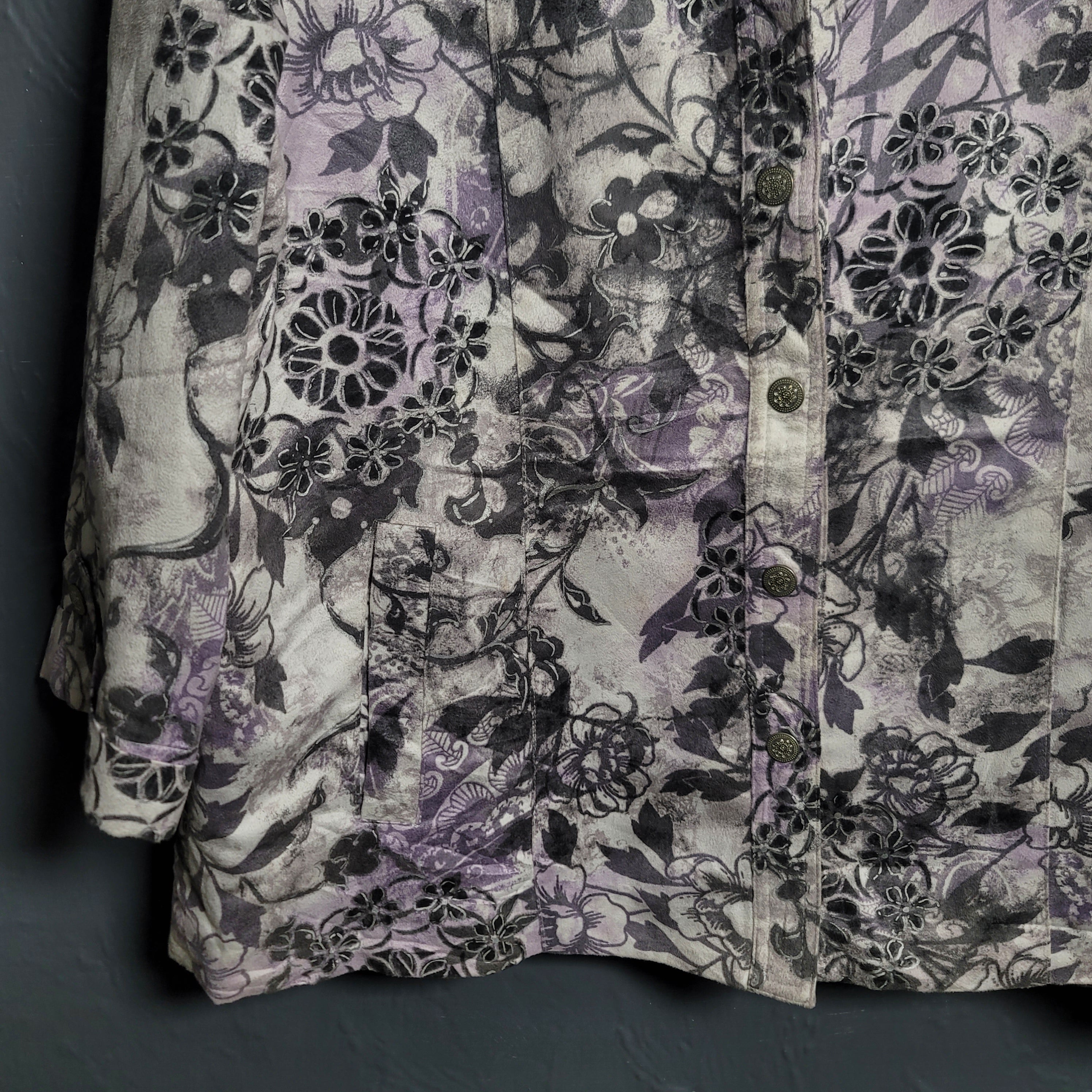 ALFRED DUNNER Women's Suede Button-up Jacket in Purple & White Floral Print - THE GREY AREA