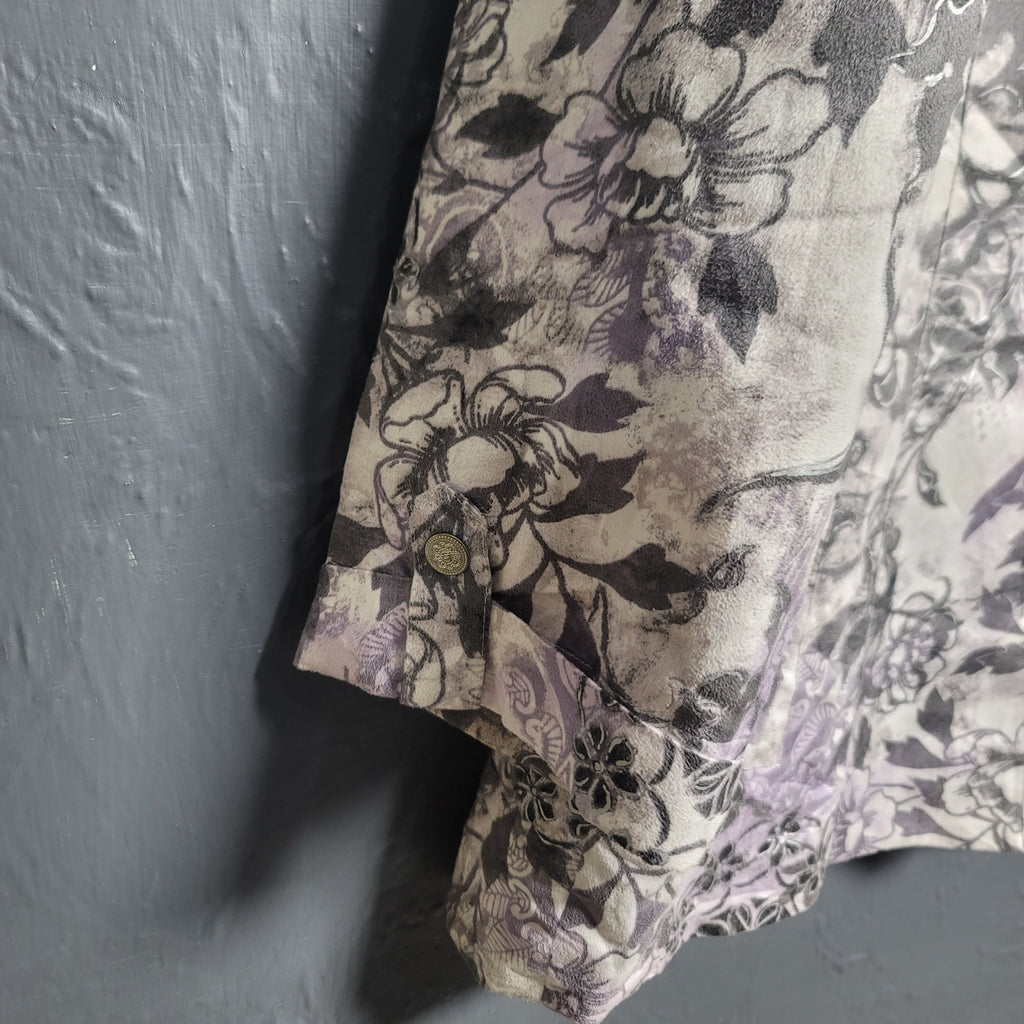 ALFRED DUNNER Women's Suede Button-up Jacket in Purple & White Floral Print - THE GREY AREA