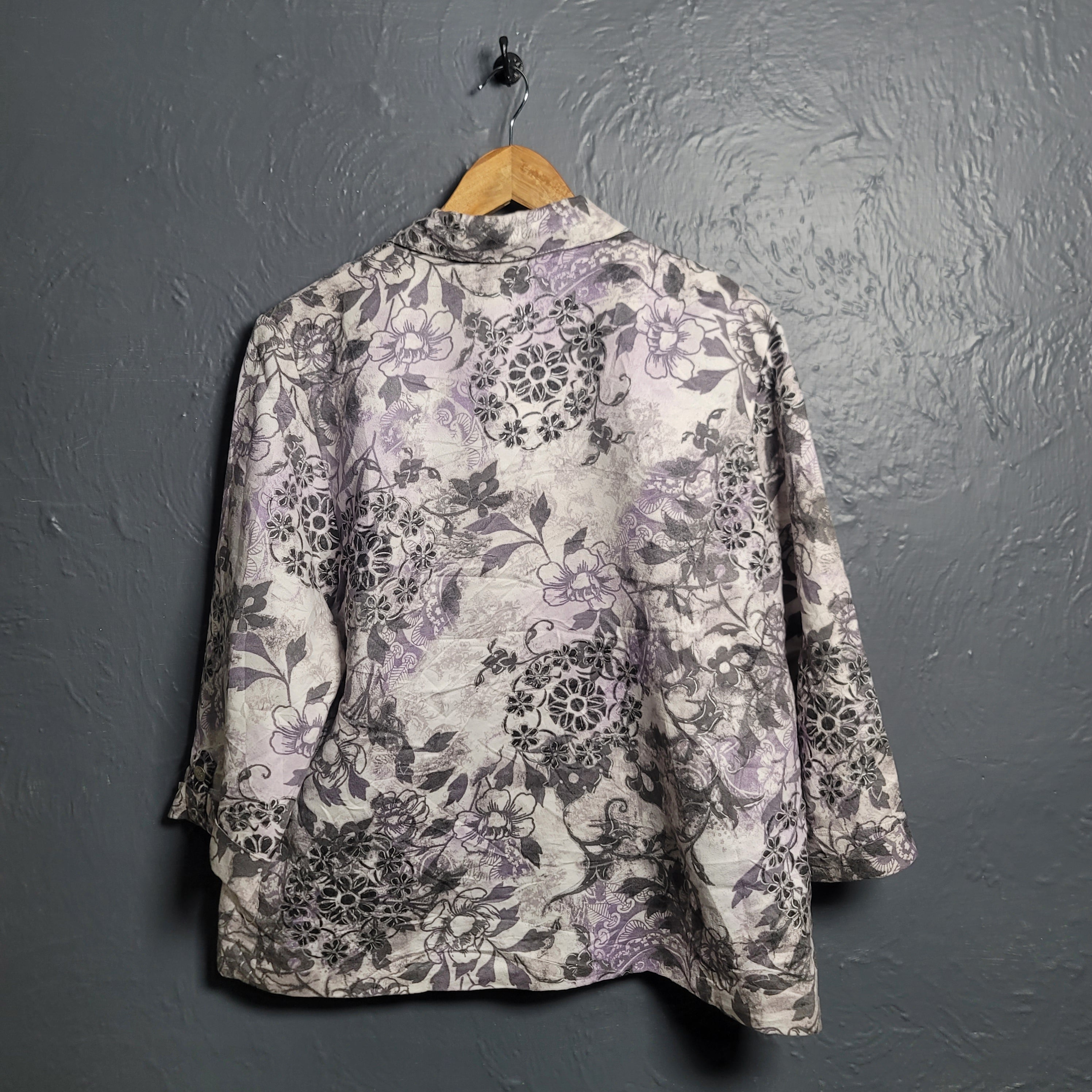 ALFRED DUNNER Women's Suede Button-up Jacket in Purple & White Floral Print - THE GREY AREA
