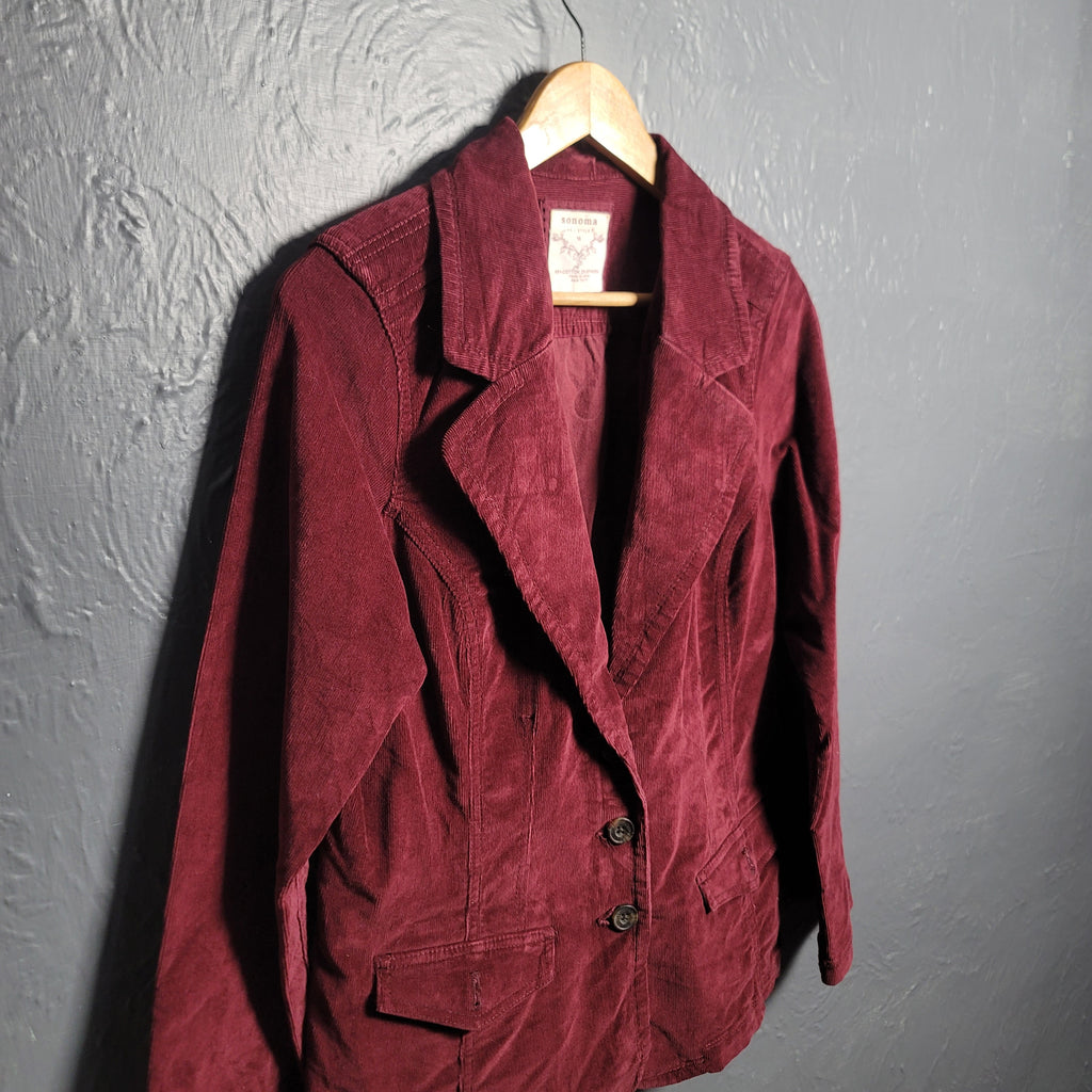 Women's Sonoma Maroon Corduroy Blazer Jacket - THE GREY AREA