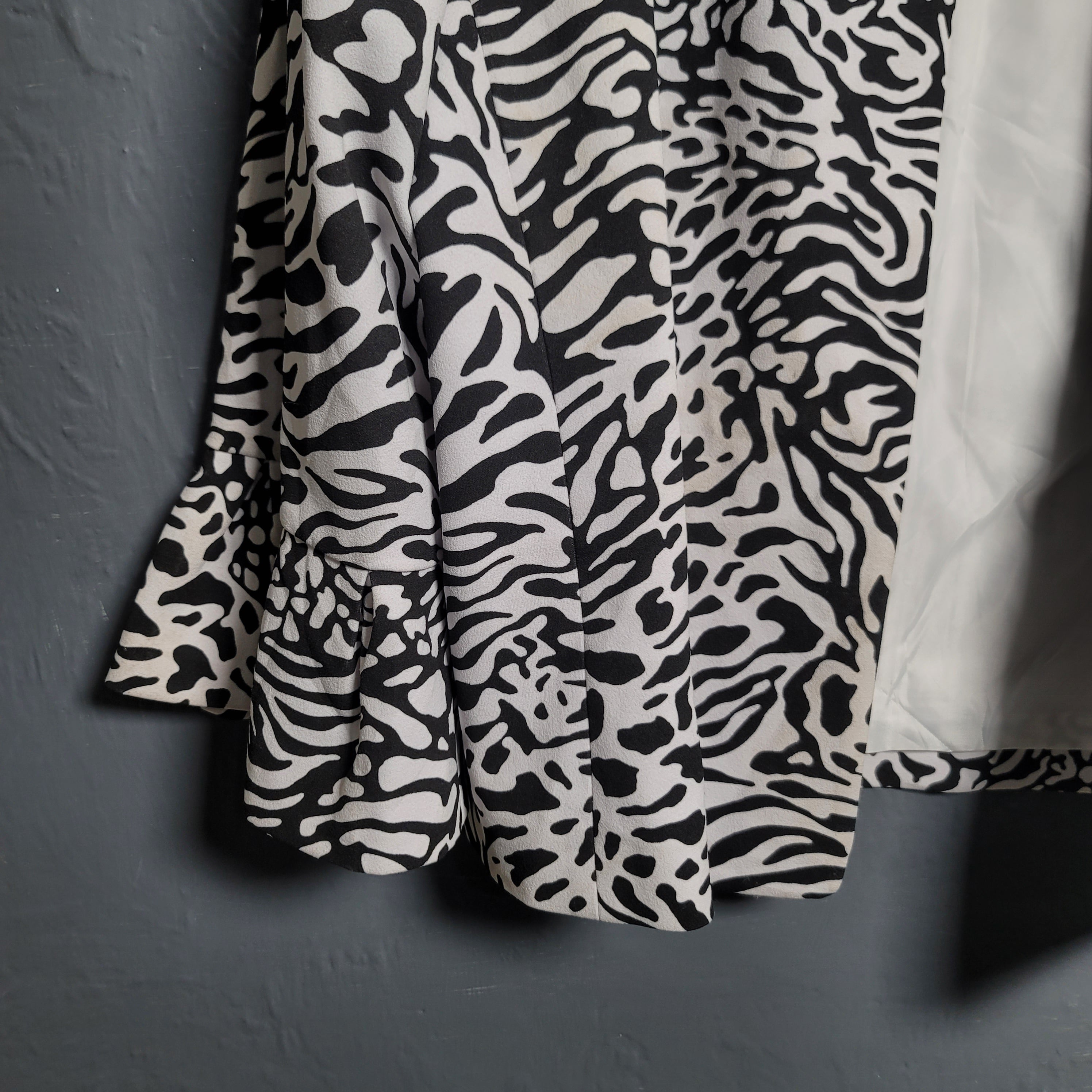 Women's Anne Klein Designer Black And White Animal Print with Ruffled Sleeves Jacket - THE GREY AREA