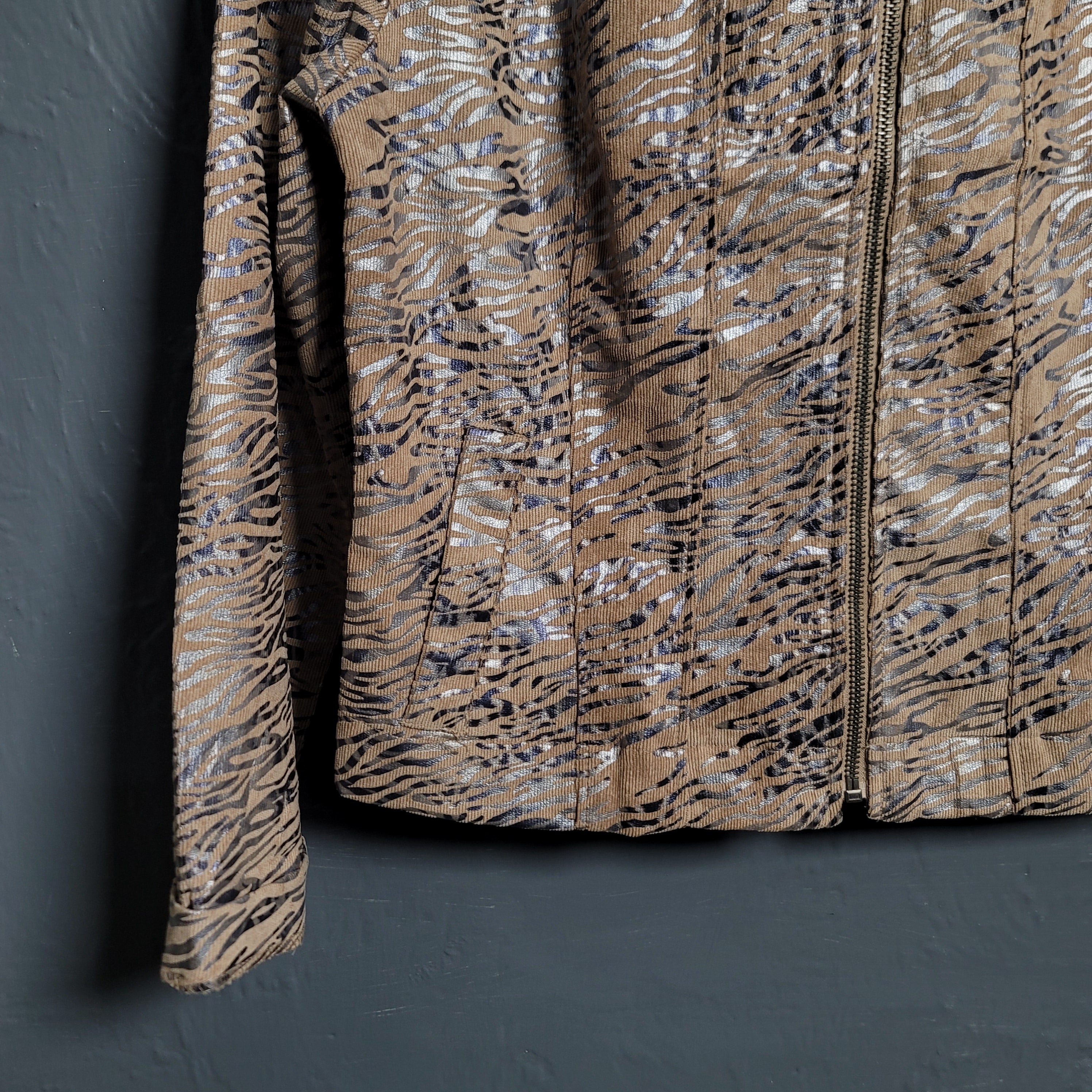 Women's LINEAR Tan/Silver Animal Print Jacket Petite - THE GREY AREA