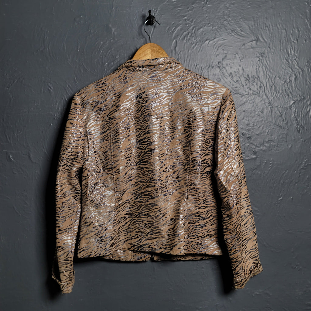 Women's LINEAR Tan/Silver Animal Print Jacket Petite - THE GREY AREA