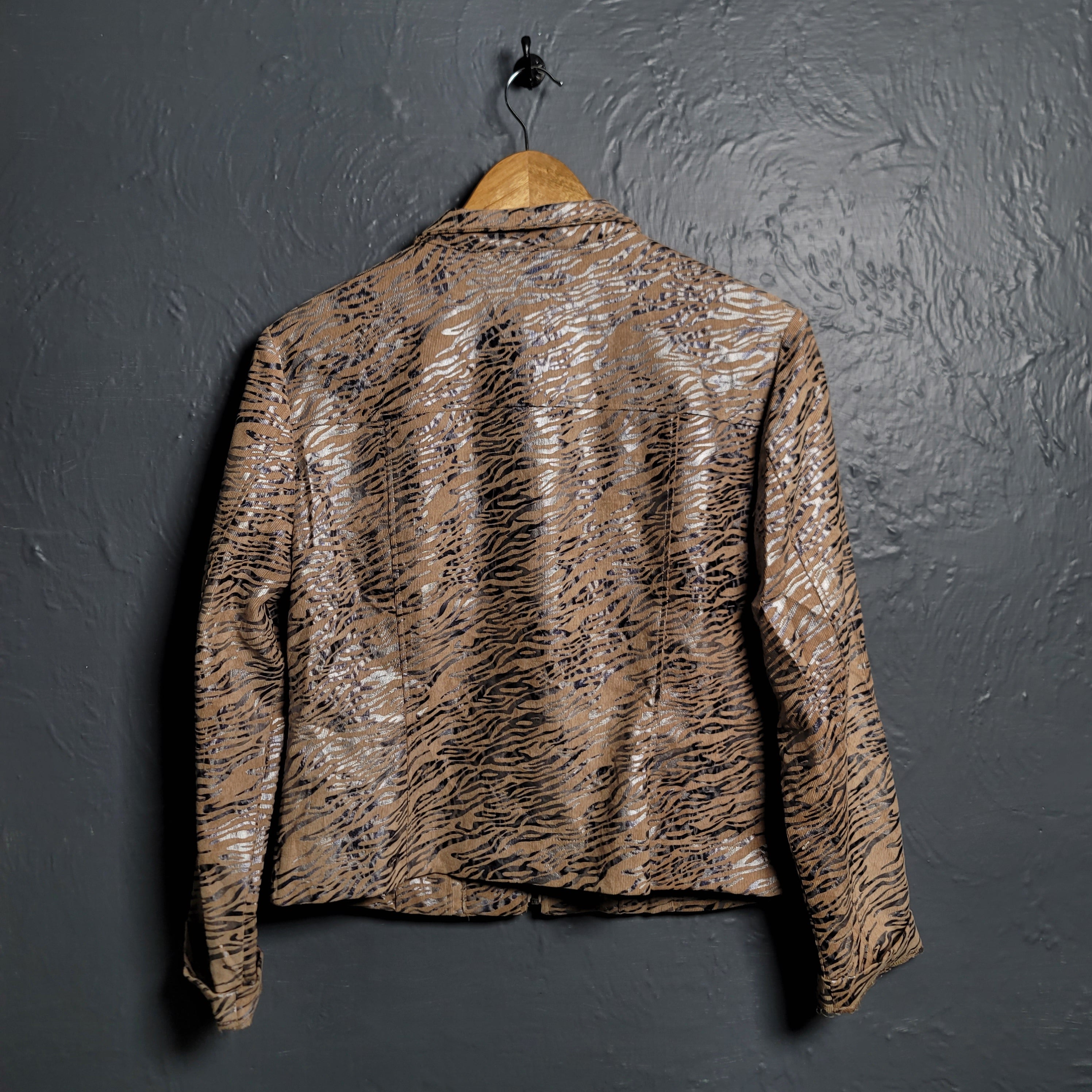 Women's LINEAR Tan/Silver Animal Print Jacket Petite - THE GREY AREA