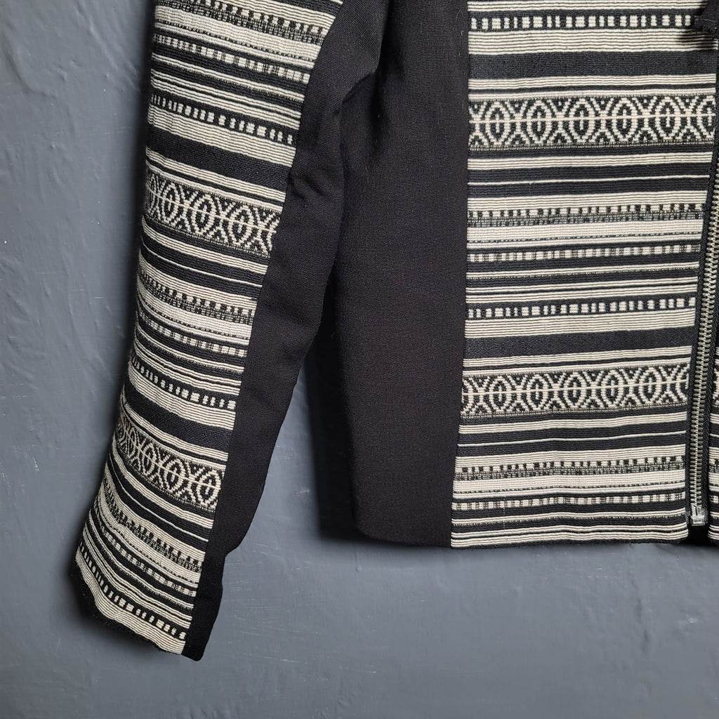 Women's H&M Black and white Embroidered, Collarless, Cropped Designer Jacket - THE GREY AREA