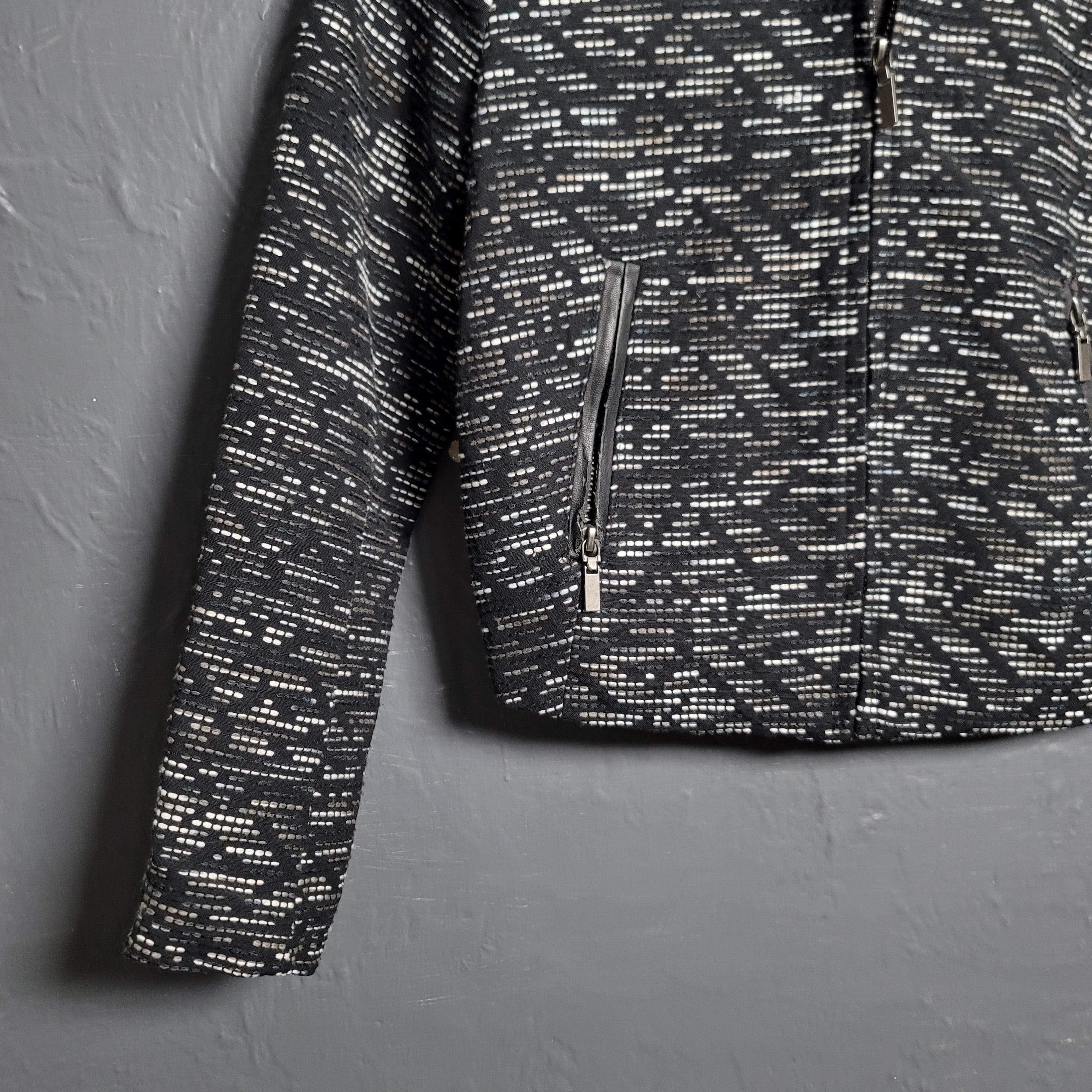 H&M Textured White Black Zip Black Blazer Career Office Jacket Lined