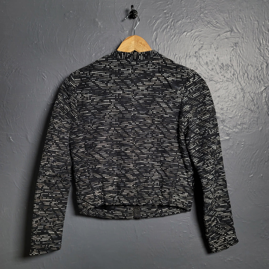 H&M Textured White Black Zip Black Blazer Career Office Jacket Lined