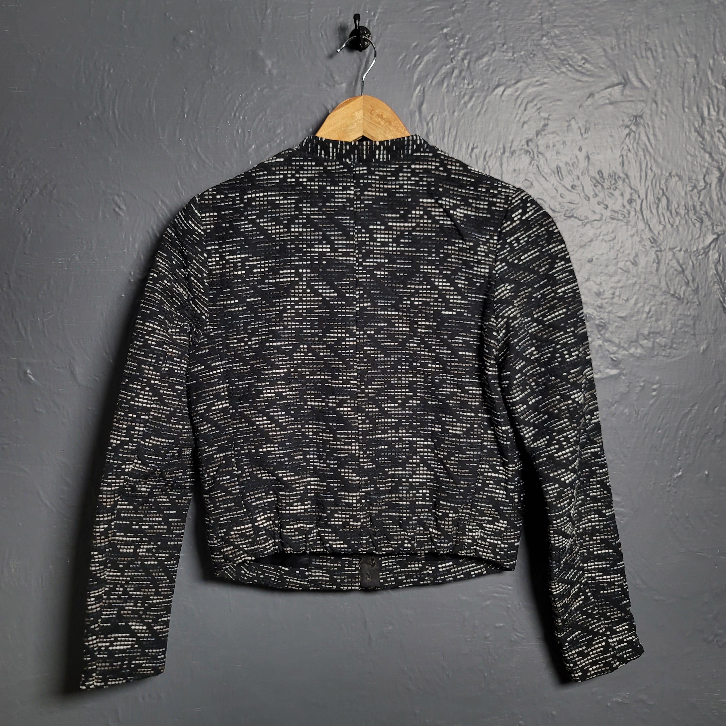 H&M Textured White Black Zip Black Blazer Career Office Jacket Lined