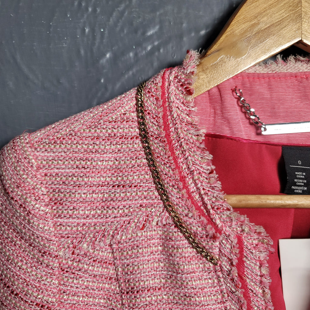 White House Black Market Pink Tweed Fashion Blazer Jacket