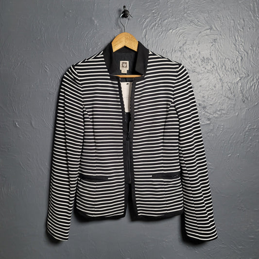 Anne Klein Black and White stripes tailored and textured blazer jacket