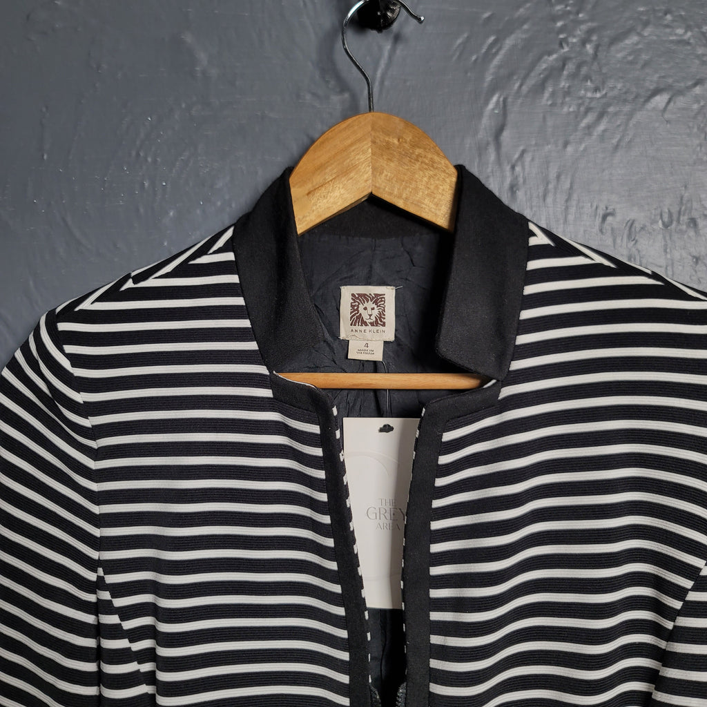 Anne Klein Black and White stripes tailored and textured blazer jacket