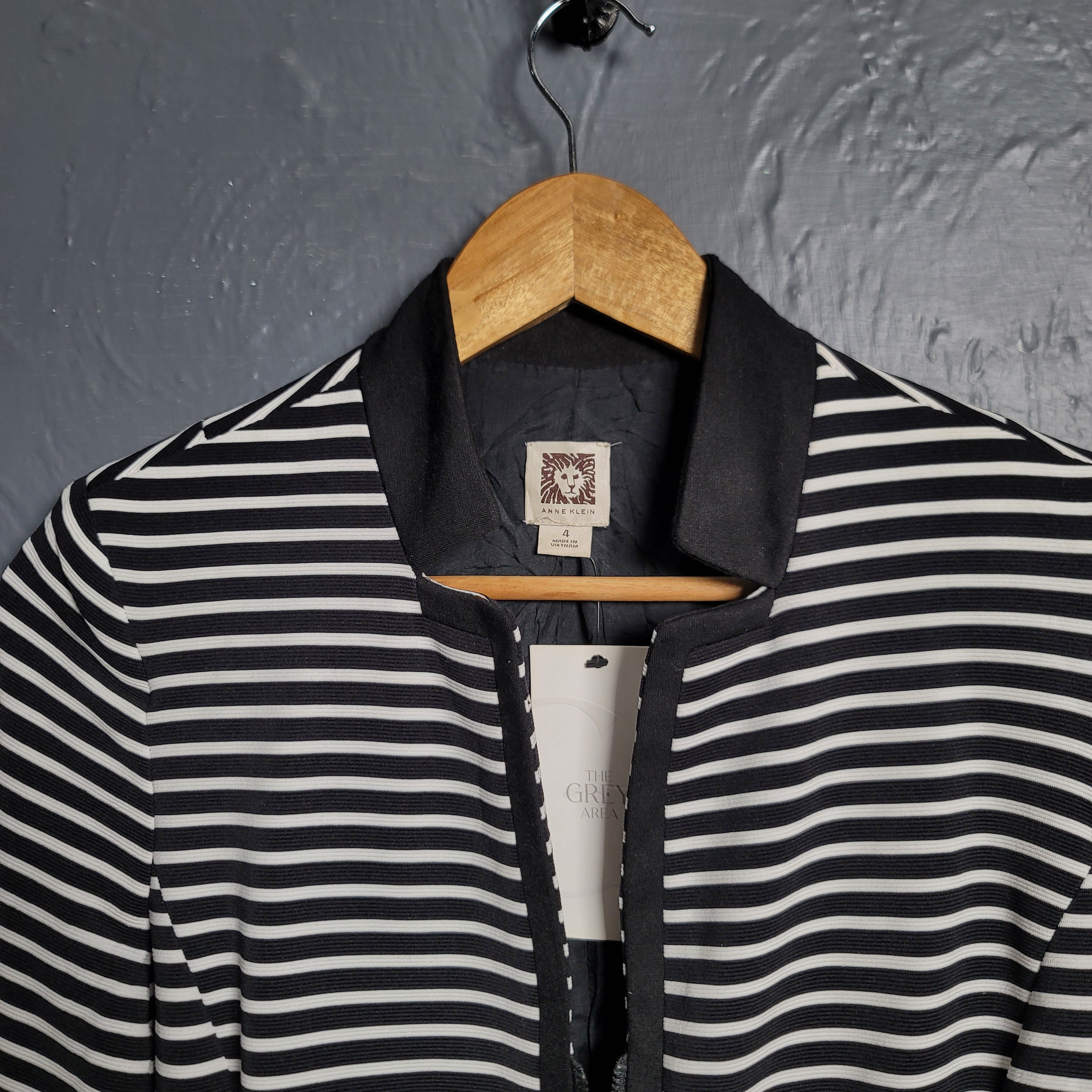 Anne Klein Black and White stripes tailored and textured blazer jacket