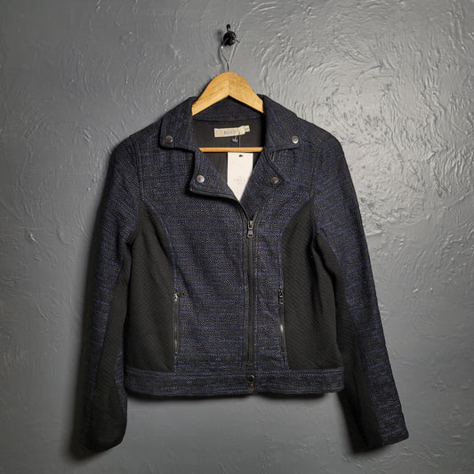 Women's Blue and black zipper textured casual jacket