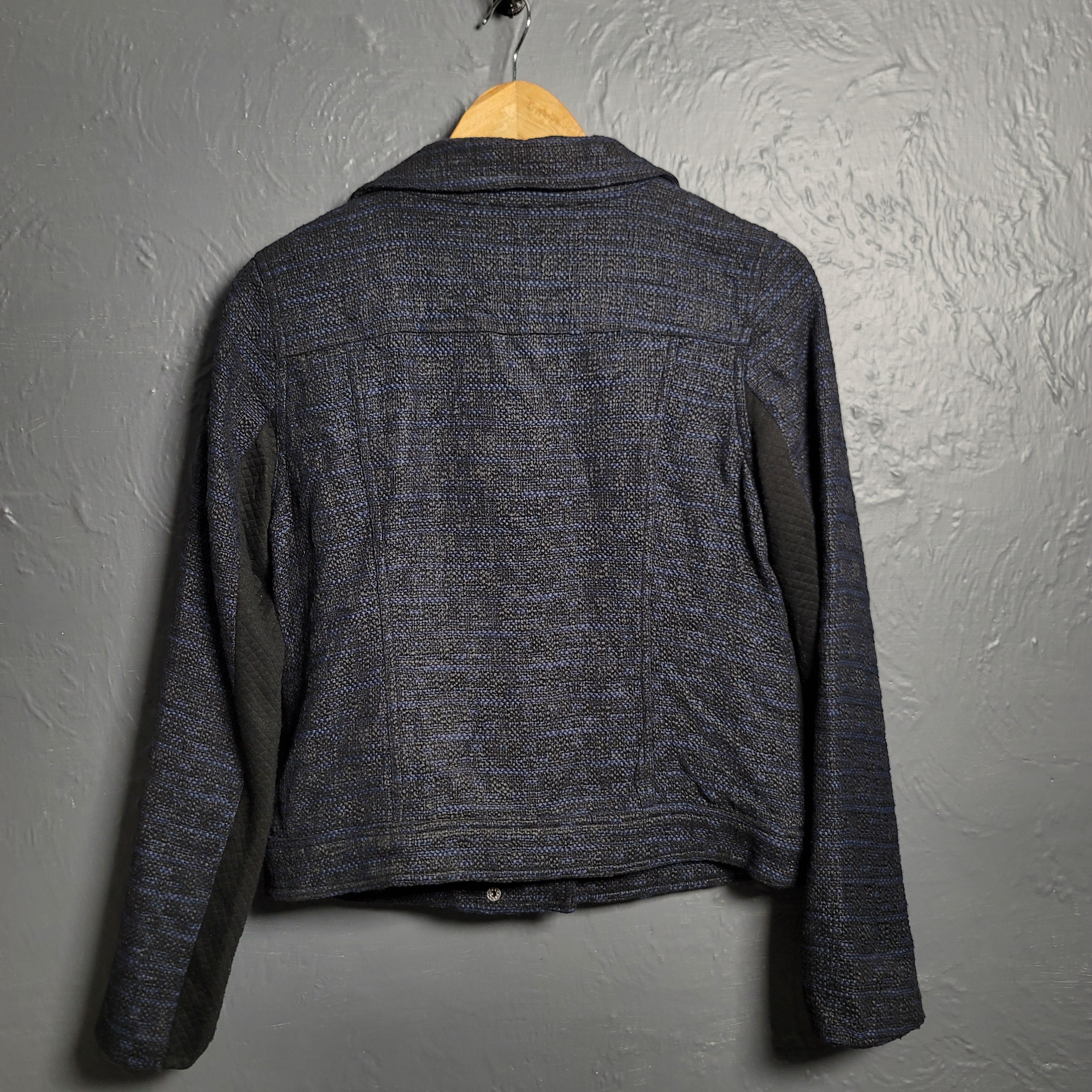 Women's Blue and black zipper textured casual jacket