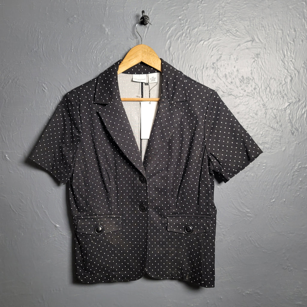 Women's Kim Rogers Black and white Polka Dots Short Sleeve Blazer Jacket