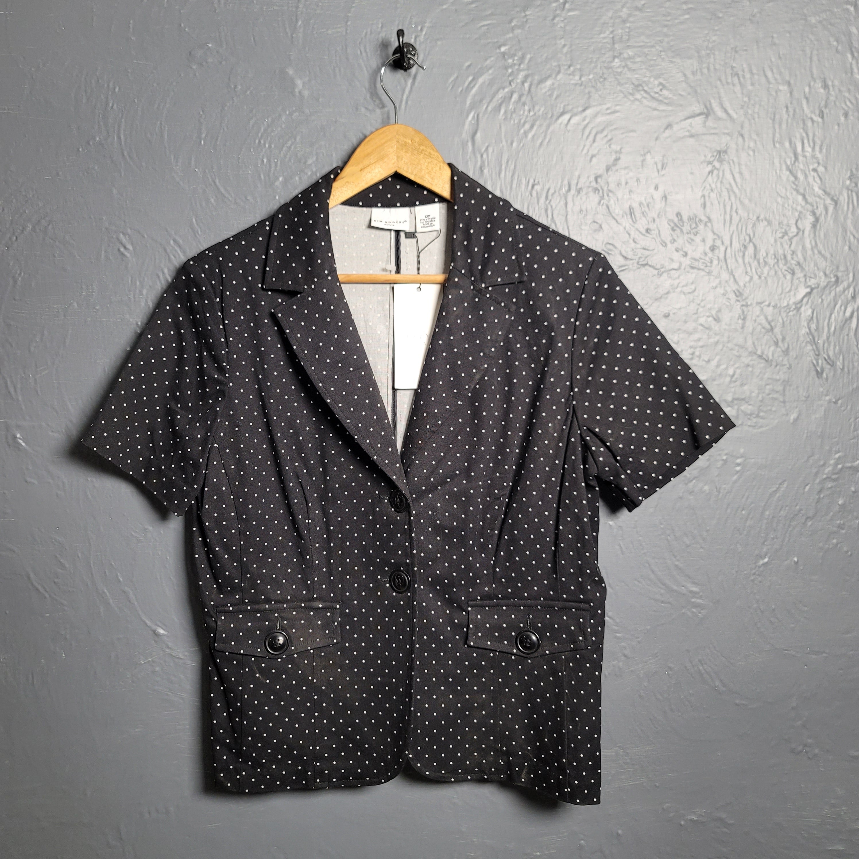 Women's Kim Rogers Black and white Polka Dots Short Sleeve Blazer Jacket