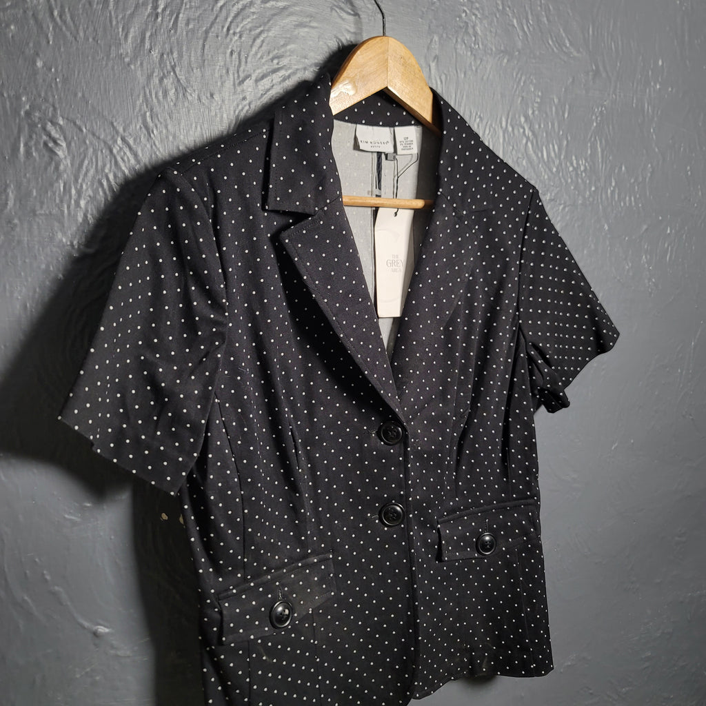 Women's Kim Rogers Black and white Polka Dots Short Sleeve Blazer Jacket