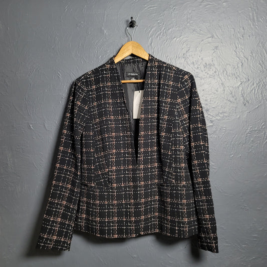 Liz Claiborne Black Plaid Blazer Garden Manor Print