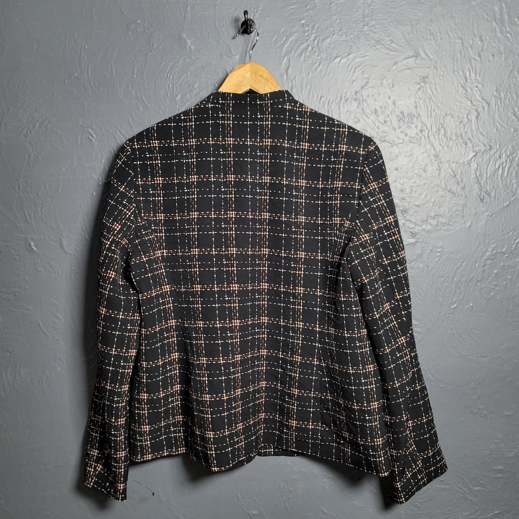 Liz Claiborne Black Plaid Blazer Garden Manor Print