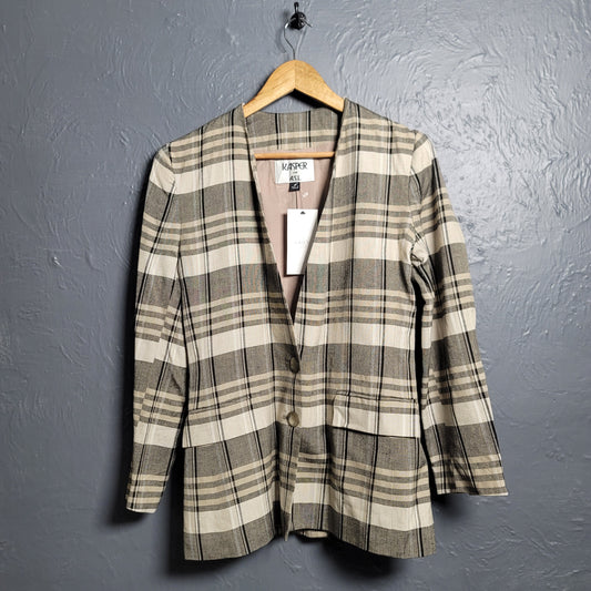 KASPER women's ivory lined plaid Blazer Jacket