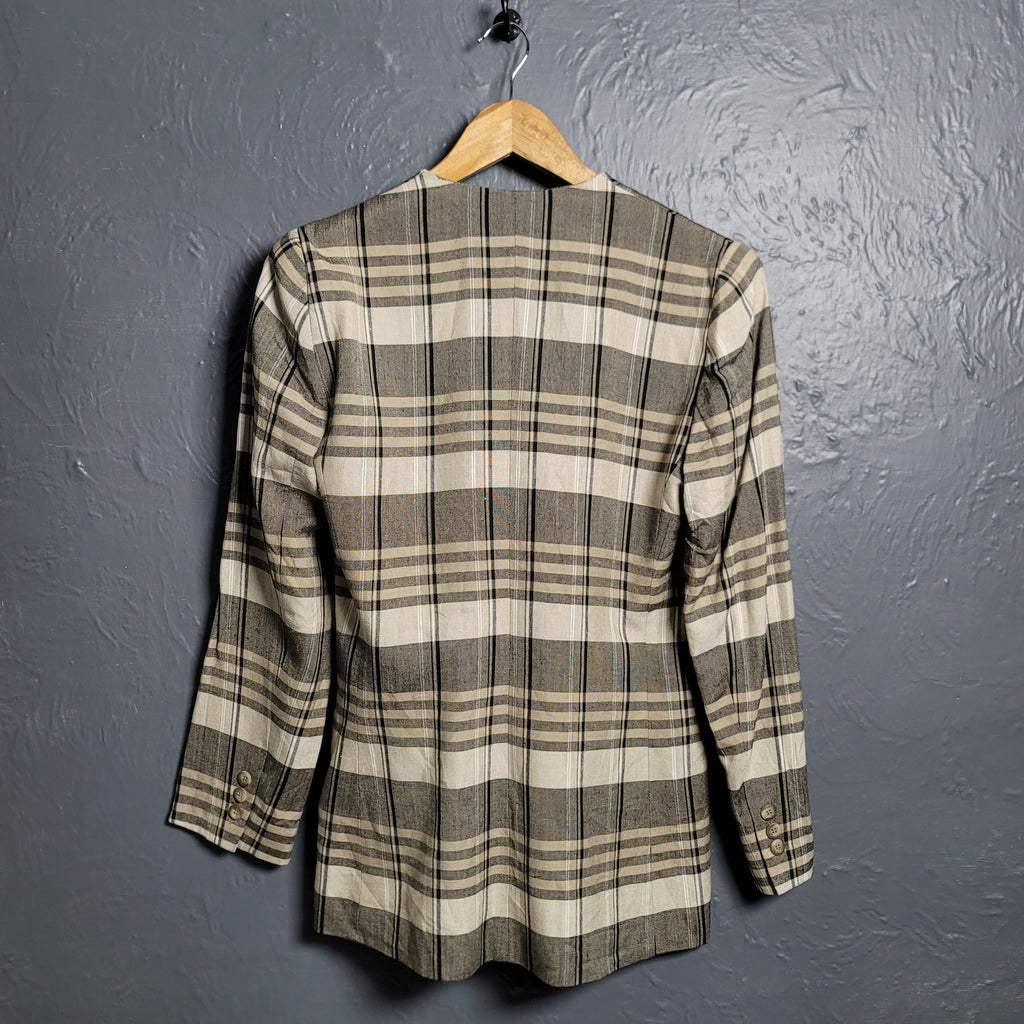 KASPER women's ivory lined plaid Blazer Jacket