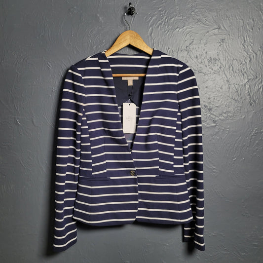 Banana Republic Blue White Striped One Button Stretchy Blazer Top Jacket