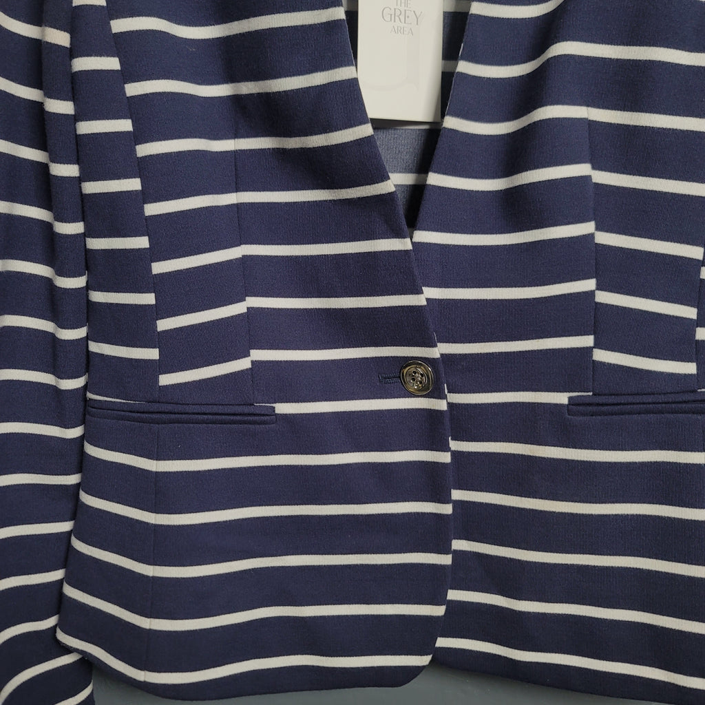 Banana Republic Blue White Striped One Button Stretchy Blazer Top Jacket