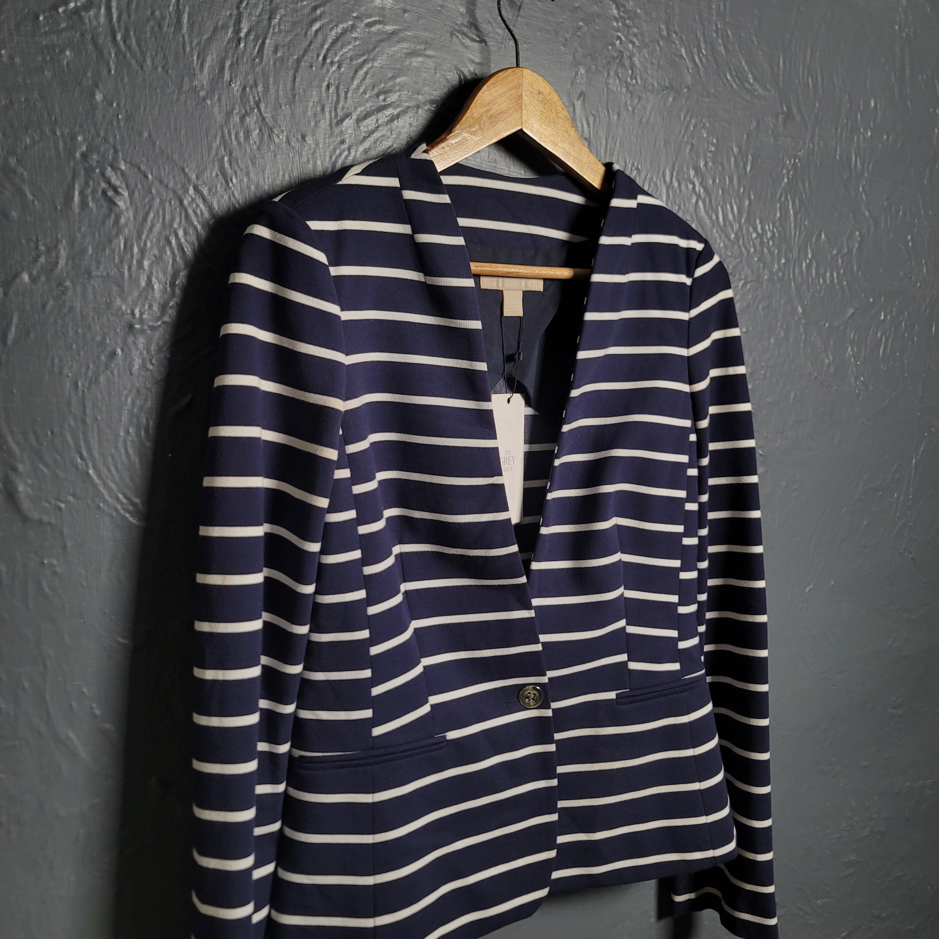 Banana Republic Blue White Striped One Button Stretchy Blazer Top Jacket