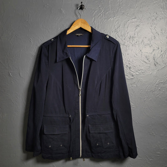 Women's Navy Blue Linen Jacket with fastening zip