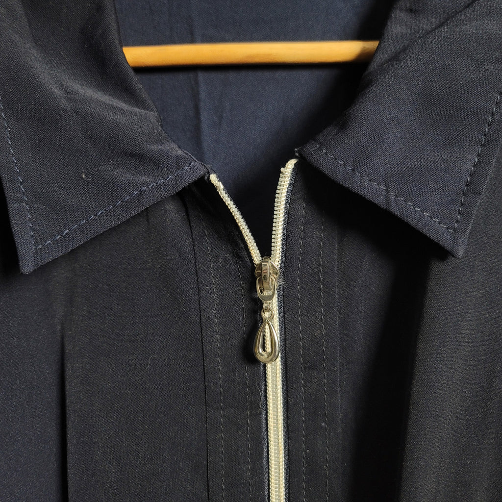 Women's Navy Blue Linen Jacket with fastening zip