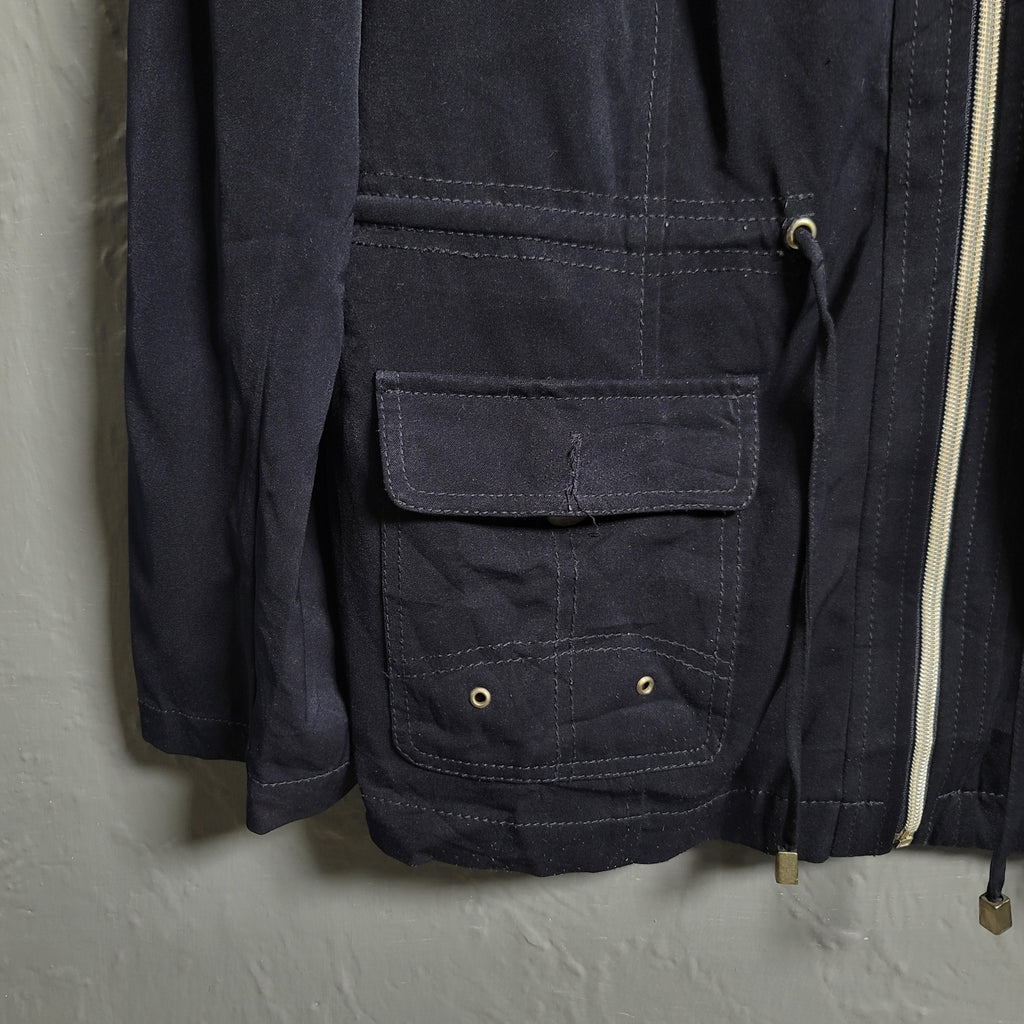 Women's Navy Blue Linen Jacket with fastening zip