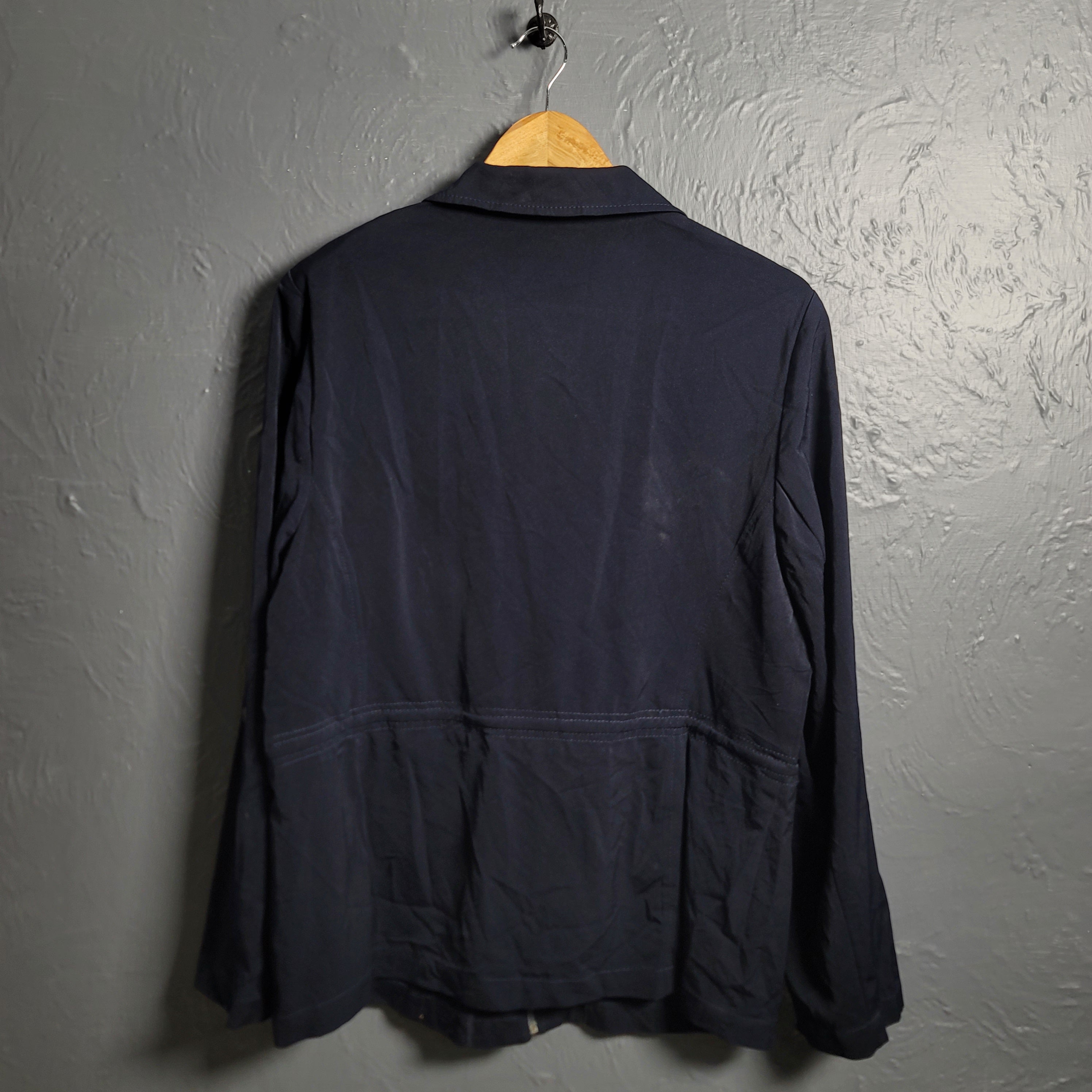 Women's Navy Blue Linen Jacket with fastening zip