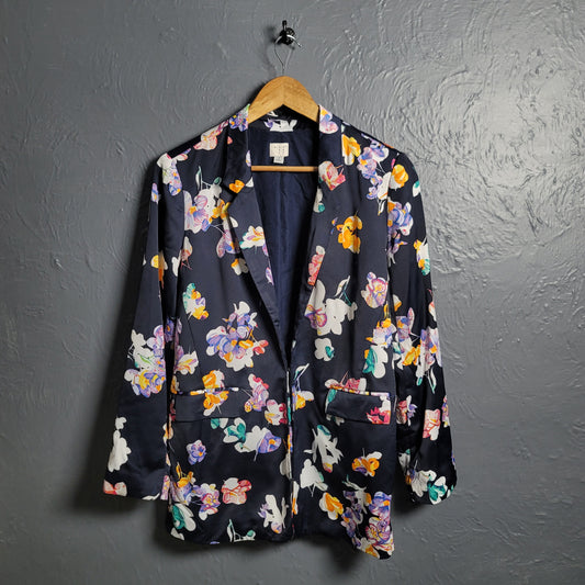 A New Day Navy Blue Floral Satin Blazer